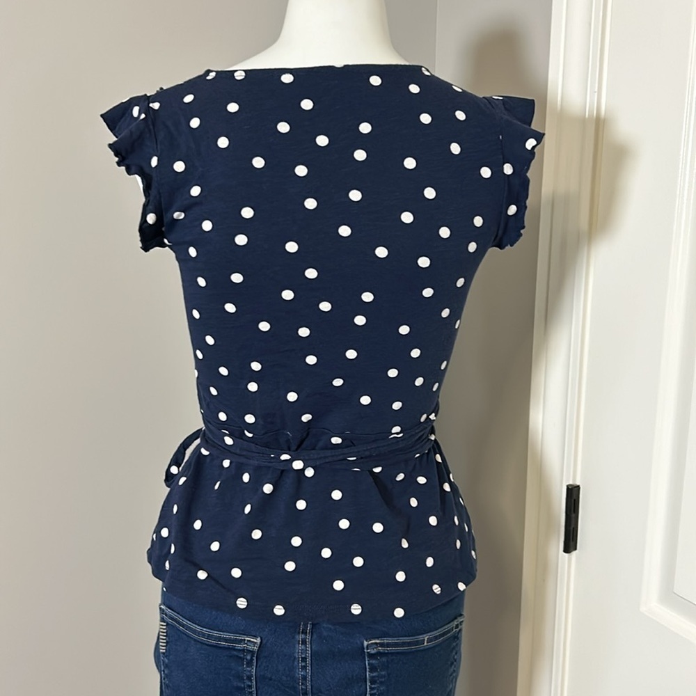 Boden Jodie Jersey Wrap Top Navy Polka Dot vneck shirt blouse Size 2 - Picture 5 of 8